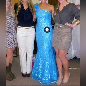 Jovani - Teal One Shoulder Gown